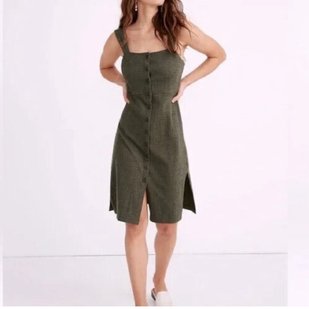 Madewell women’s olive green button down Medi dress size small